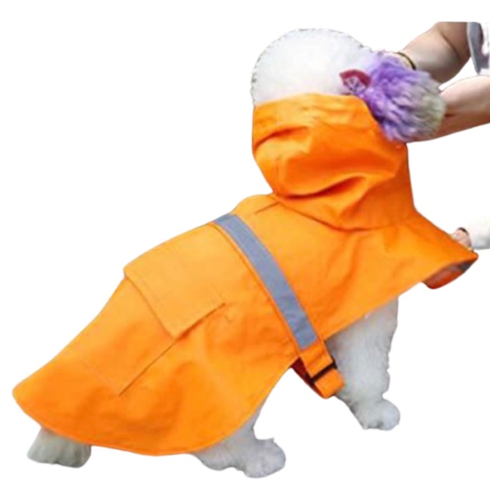 Aiyue Orange Pu Dog Raincoat Poncho Cloak Hoodie Velcro Waterproof Raincoat.